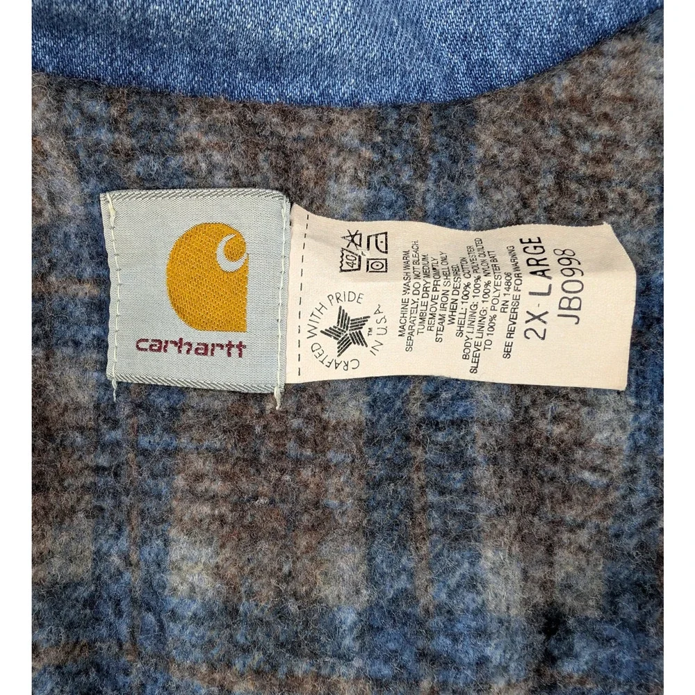 Carhartt Denim Jacket Mens 2XL Blanket Lined USA Made JB0998 Crispy Work Wear 90